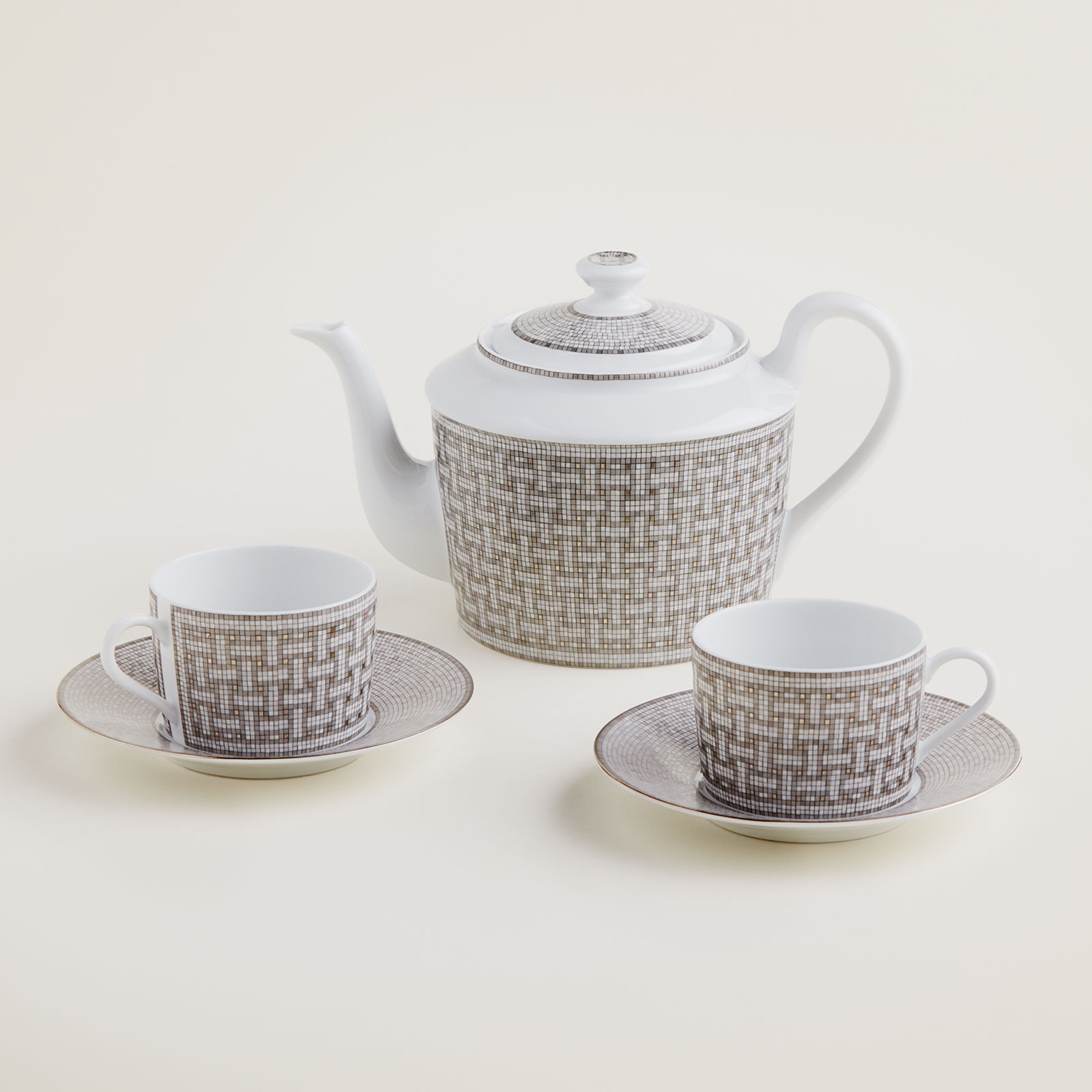 HERMÈS Paris Mosaïque au 24 Platin Set Teekanne + 2 Teetassen