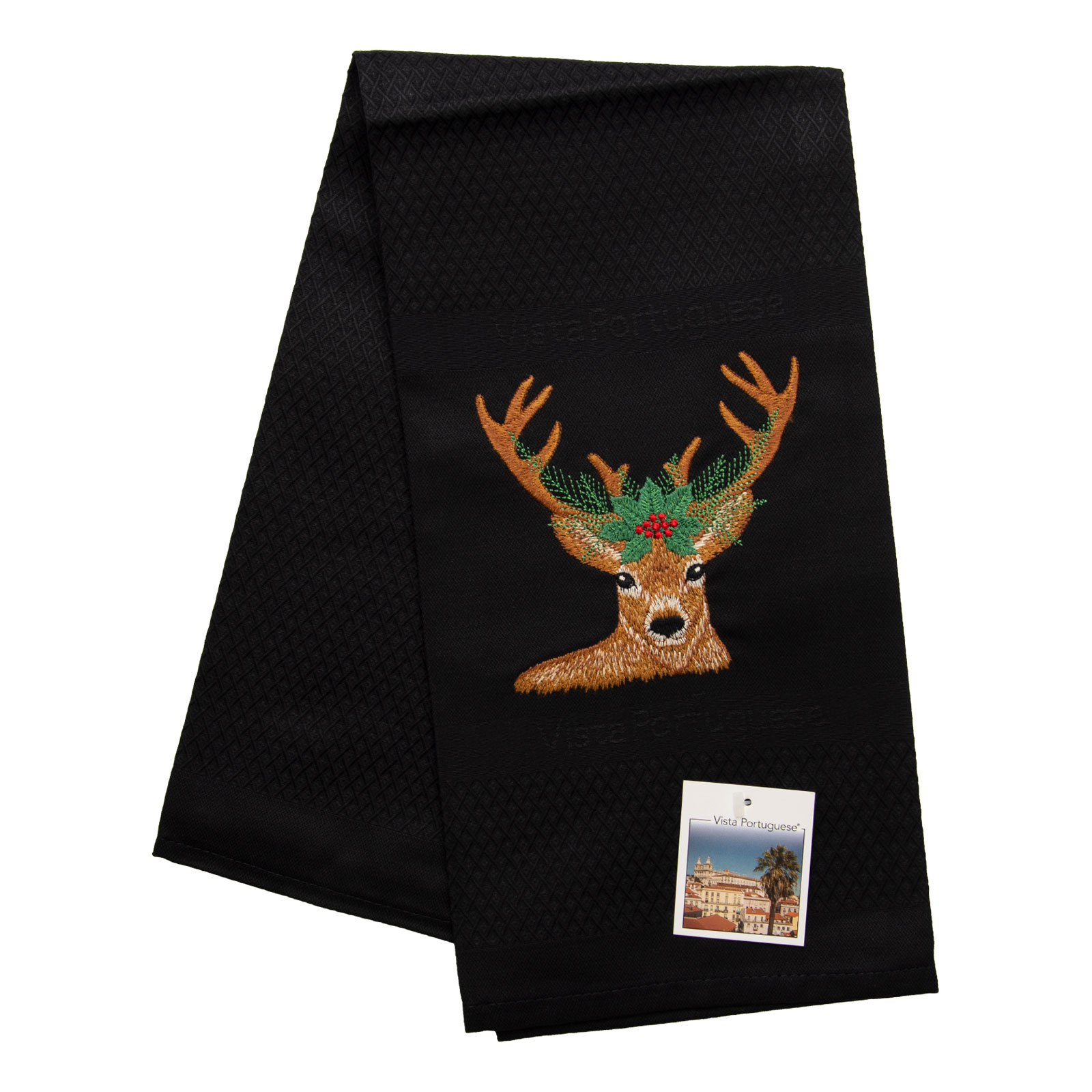 Vista Portuguese Geschirrtuch Christmas Deer 50x70cm schwarz