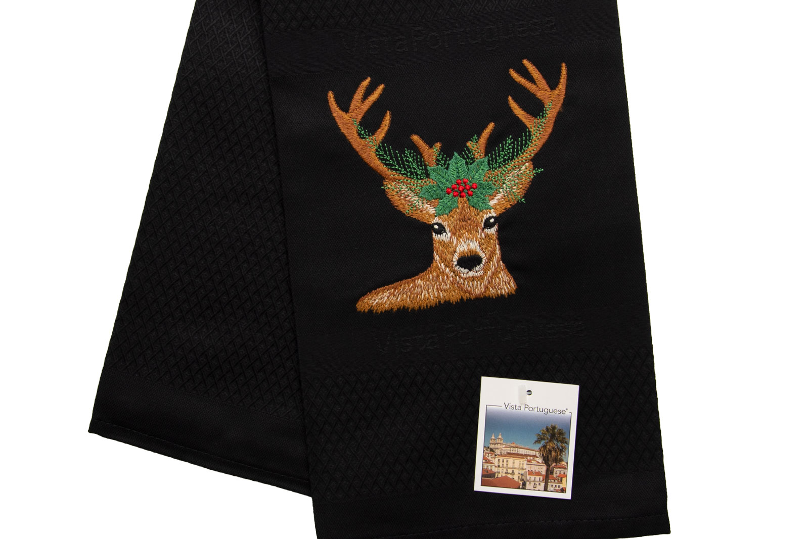 Vista Portuguese Geschirrtuch Christmas Deer 50x70cm schwarz