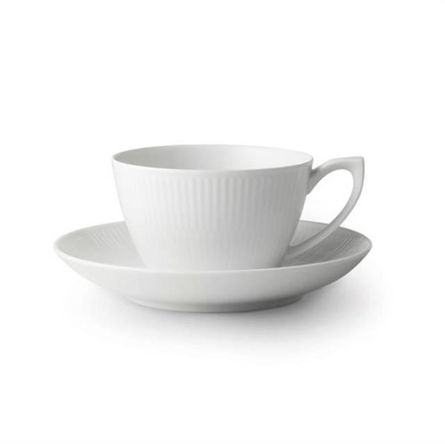 Royal Copenhagen Weiß Gerippt Tee-/Cappuccinotasse mit Untertasse 0,28ltr. 24080