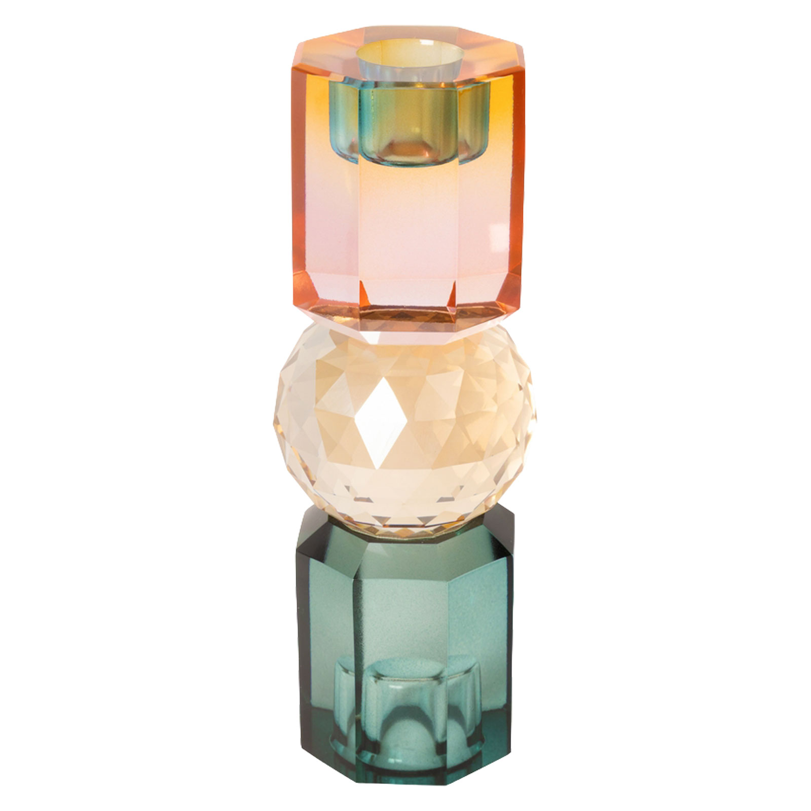 C'est Bon Kerzenhalter Kristall petrol/pfirsich/rose ombre 16,5x6cm