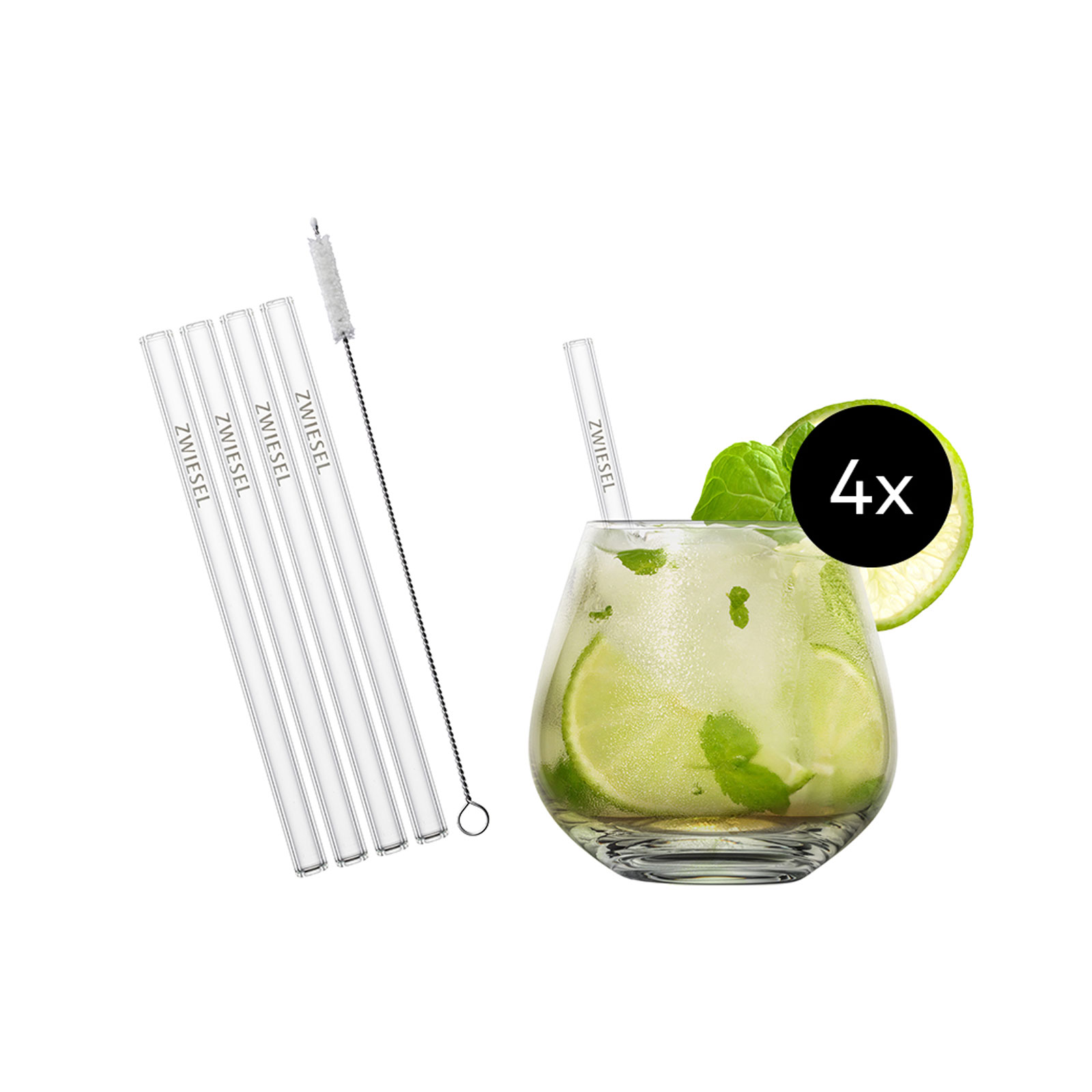 Schott Zwiesel After Work Drinks Tumbler-Set 4x Gr.60 + 4x Glashalme Gr.150 + Baumwollb&uuml;rste