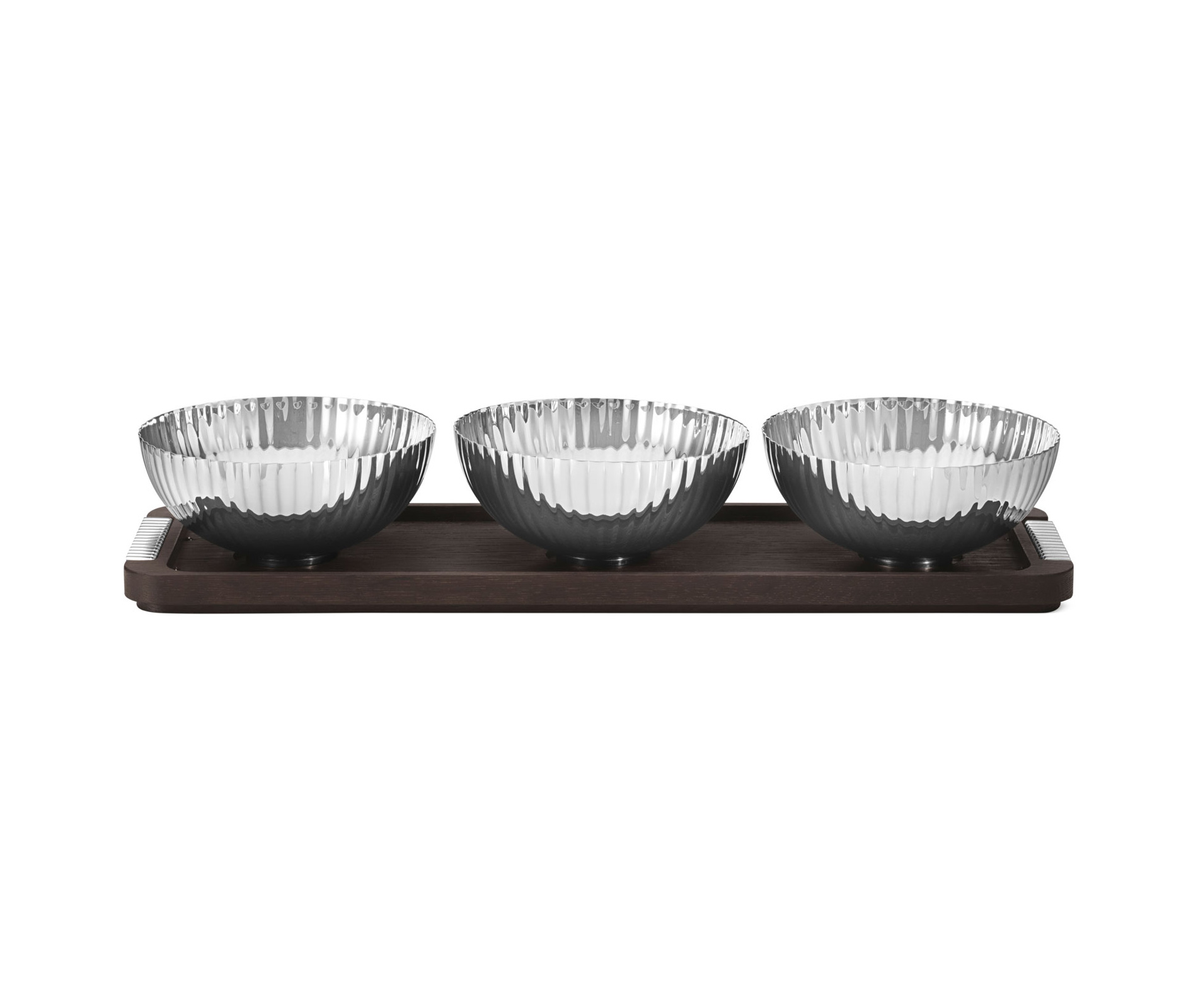 Georg Jensen Bernadotte Schalen-Set 3-tlg. mit Tablett Edelstahl/Eiche