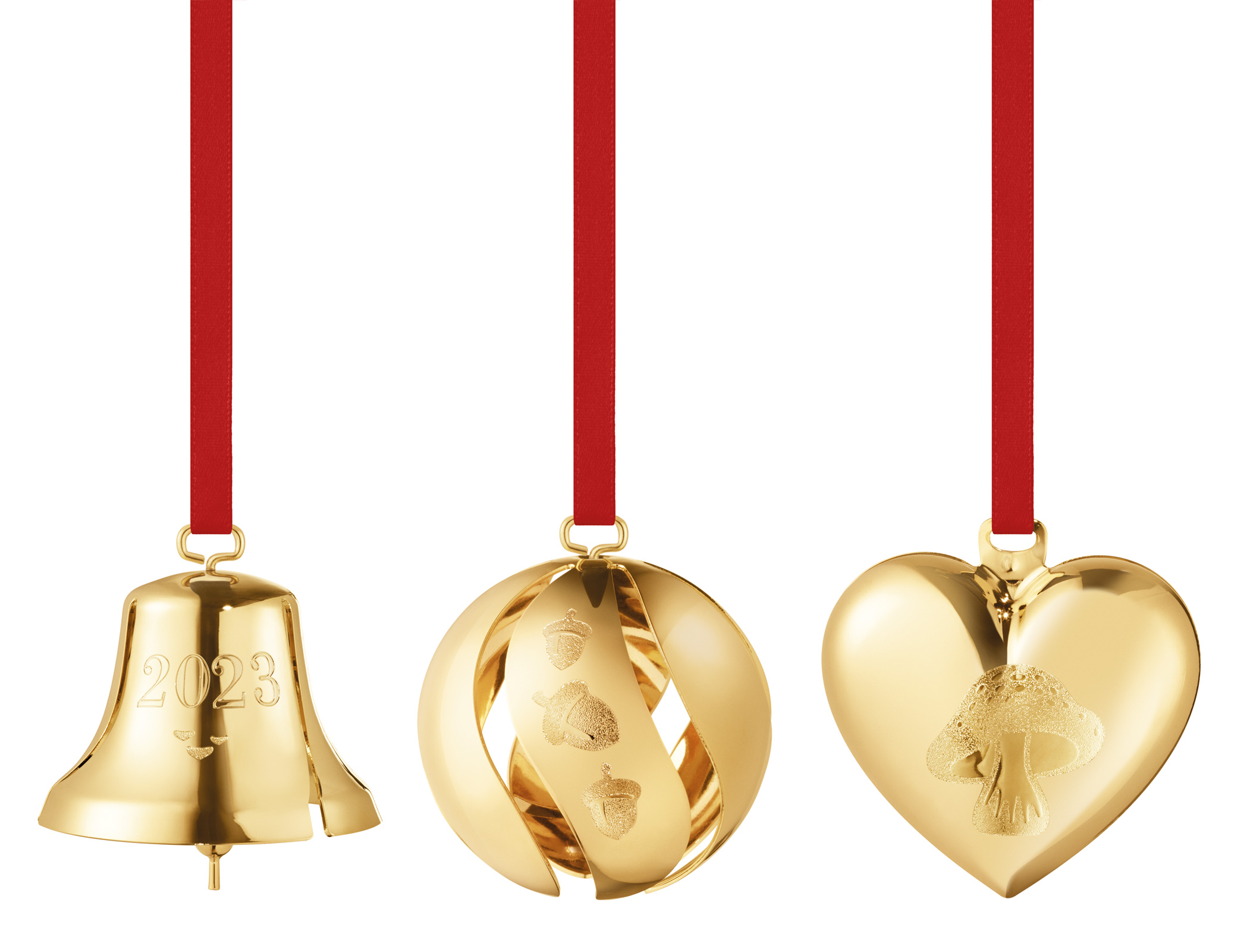 Georg Jensen 2023 Weihnachtsset Glocke/Kugel/Herz gold