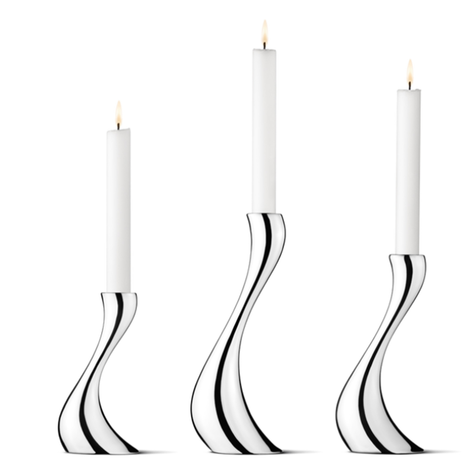 Georg Jensen Cobra Kerzenleuchter Set (klein, mittel, groß) Edelstahl 3 St&uuml;ck