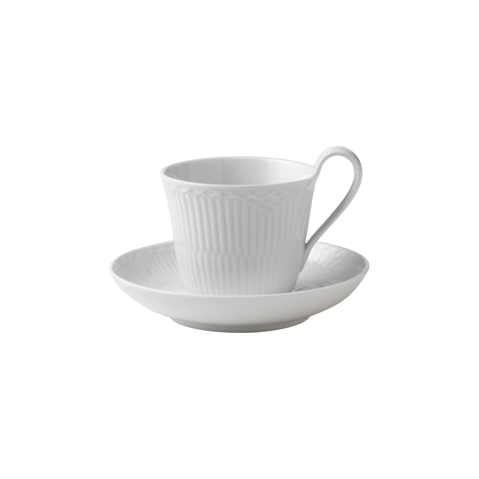 Royal Copenhagen Weiße Halbspitze Kaffeetasse mit Untertasse 0,25ltr.