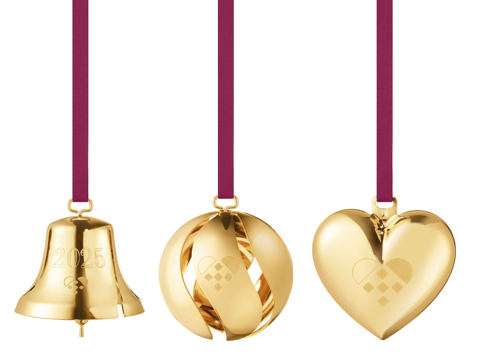 Georg Jensen 2025 Weihnachtsset Glocke/Kugel/Herz gold