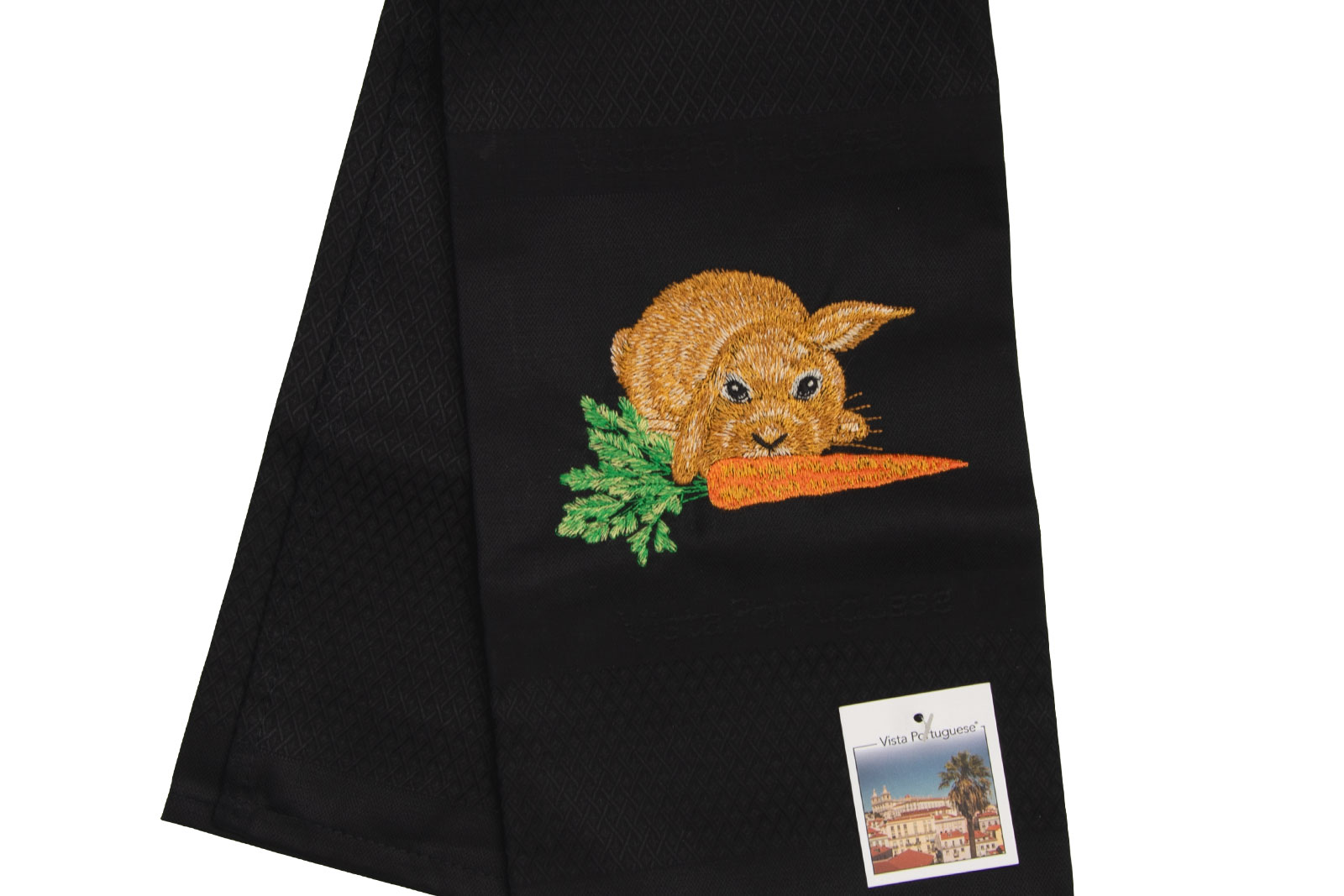 Vista Portuguese Geschirrtuch Hase mit Karotte 50x70cm schwarz