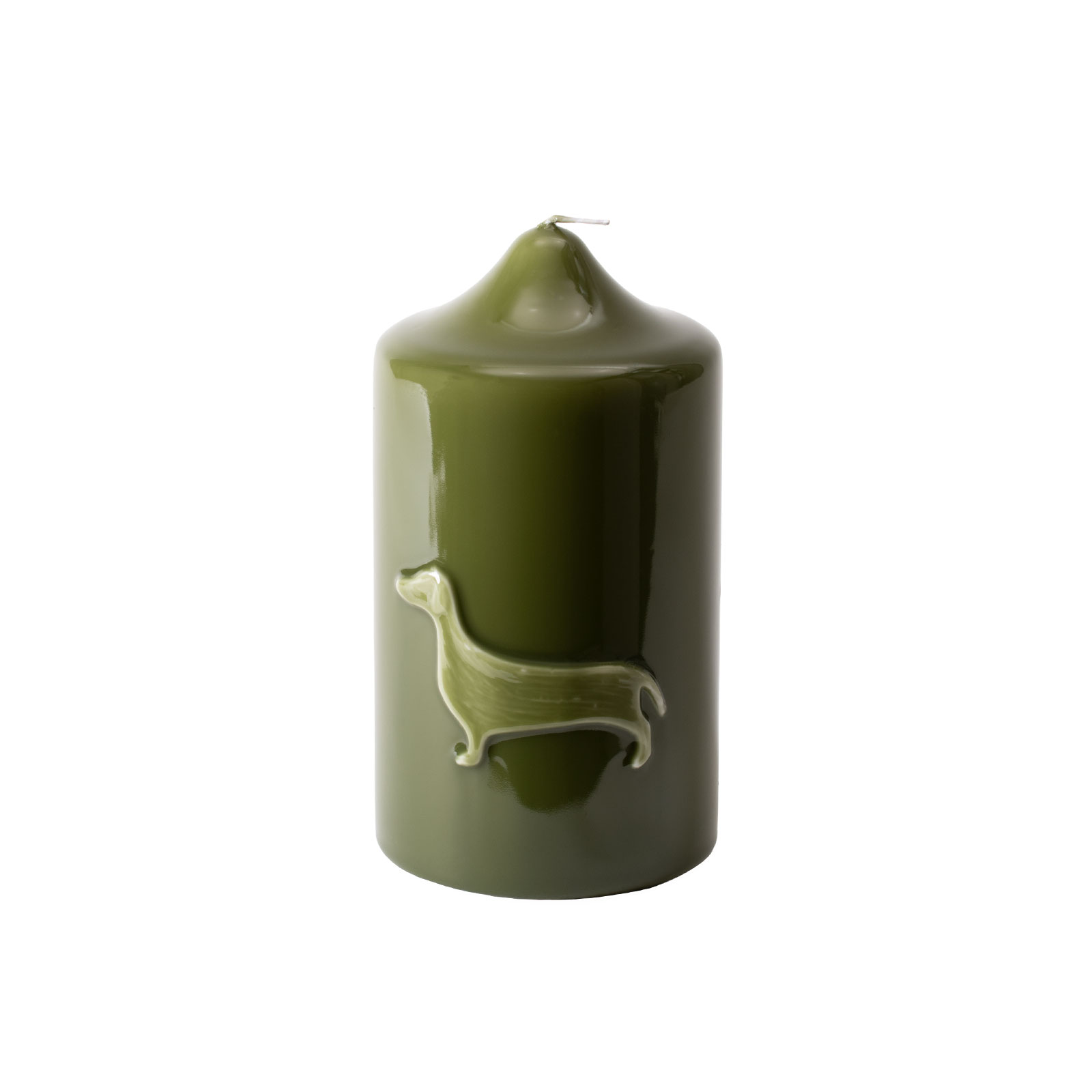 Engels Kerzen Gelackte Stumpenkerze Dackel 8x15cm olive