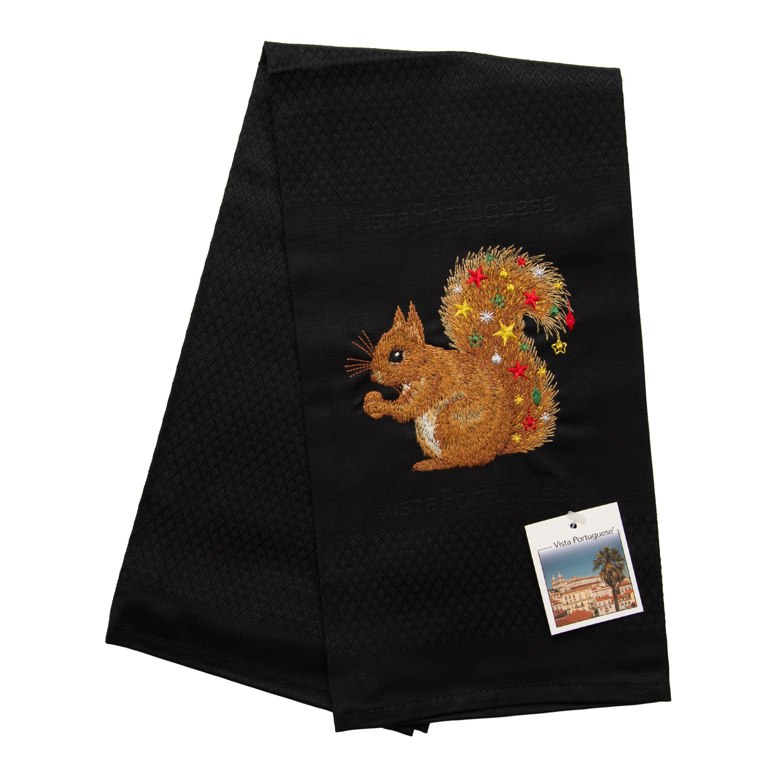 Vista Portuguese Geschirrtuch Christmas Squirrel 50x70cm schwarz