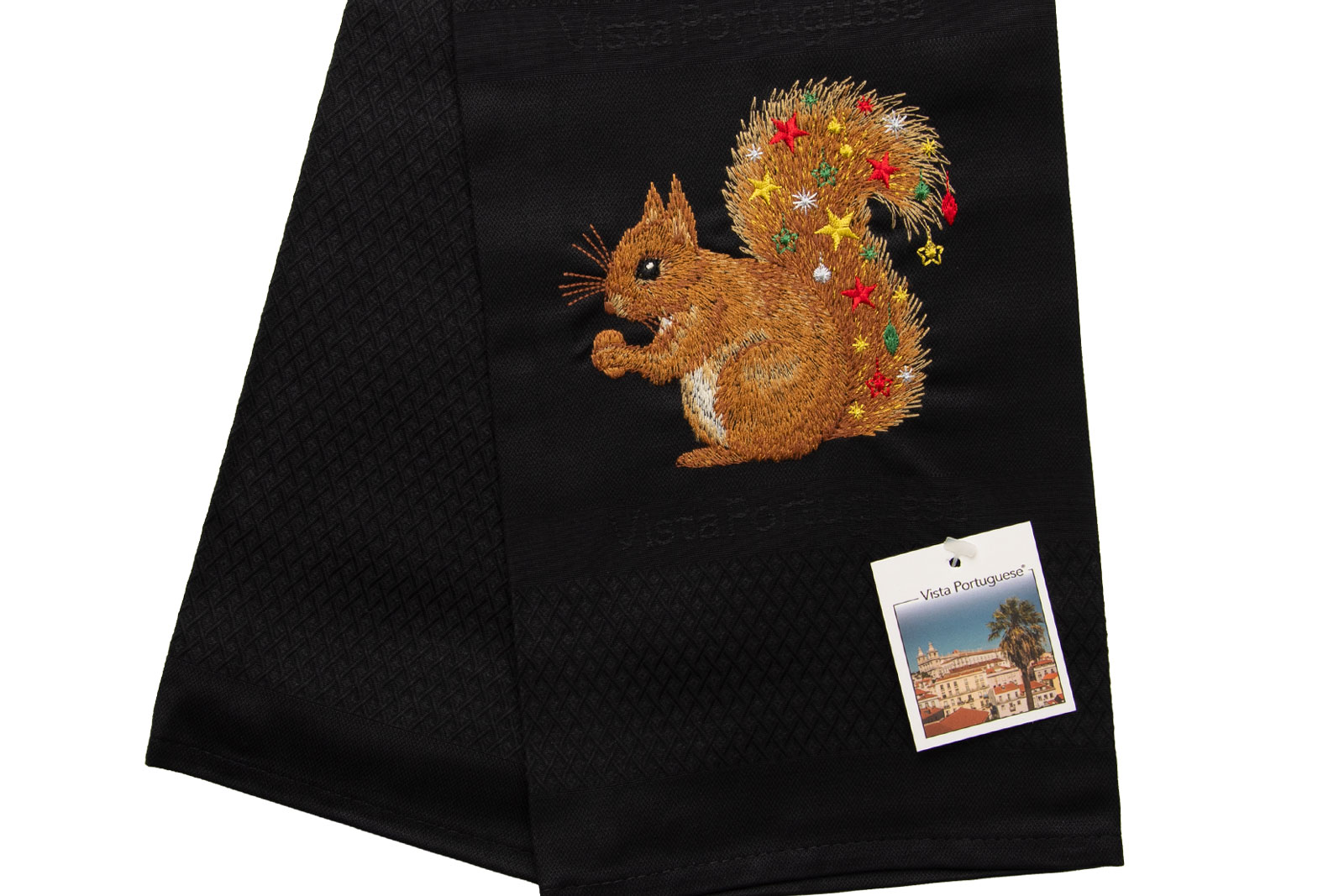 Vista Portuguese Geschirrtuch Christmas Squirrel 50x70cm schwarz