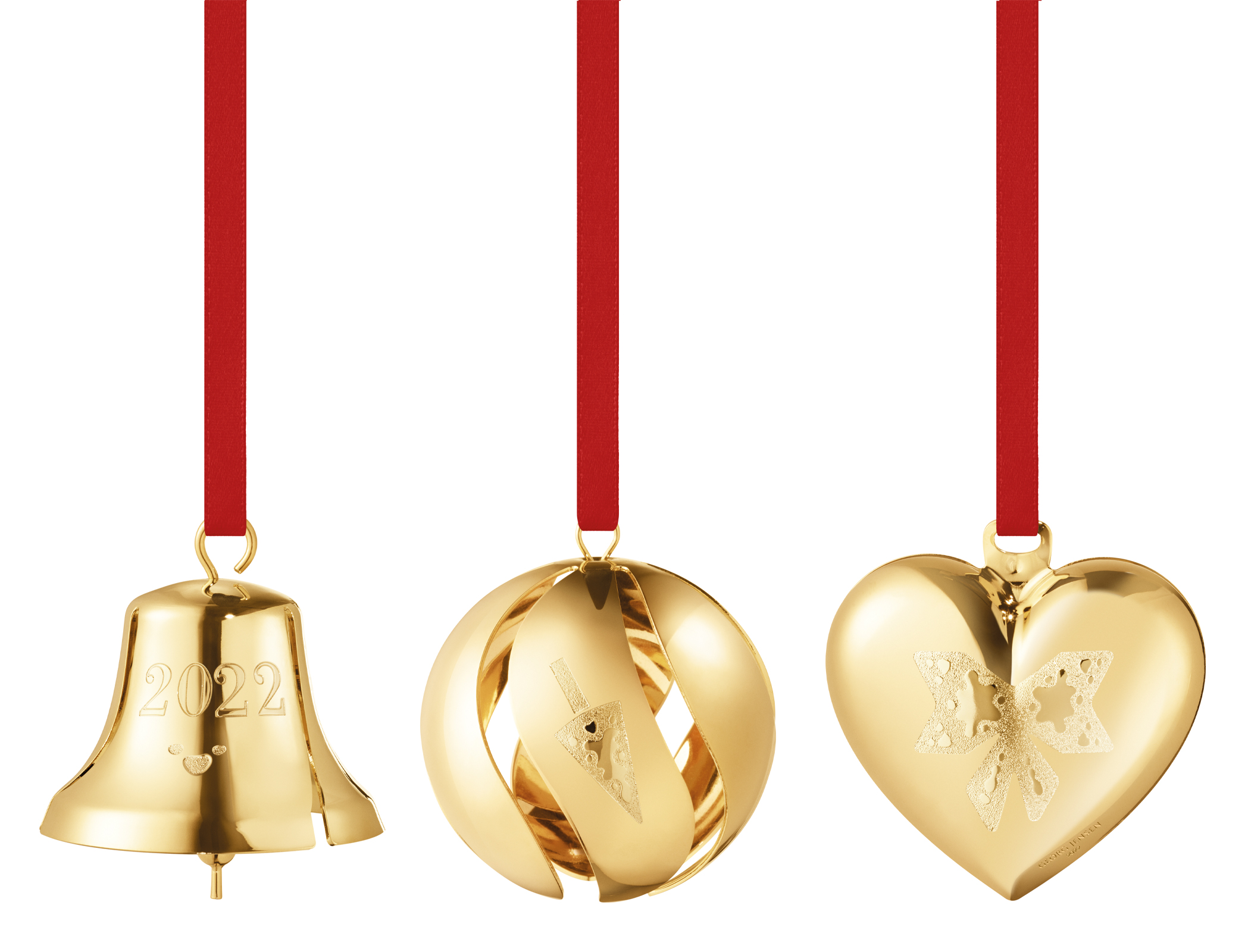 Georg Jensen 2022 Weihnachtsset Glocke/Kugel/Herz gold