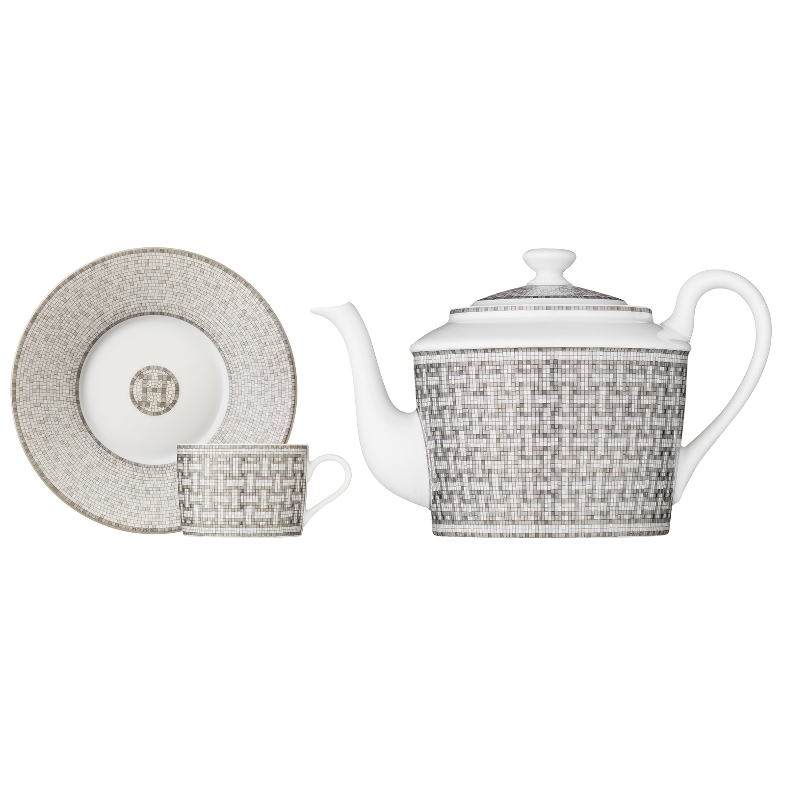 HERMÈS Paris Mosaïque au 24 Platin Set Teekanne + 2 Teetassen