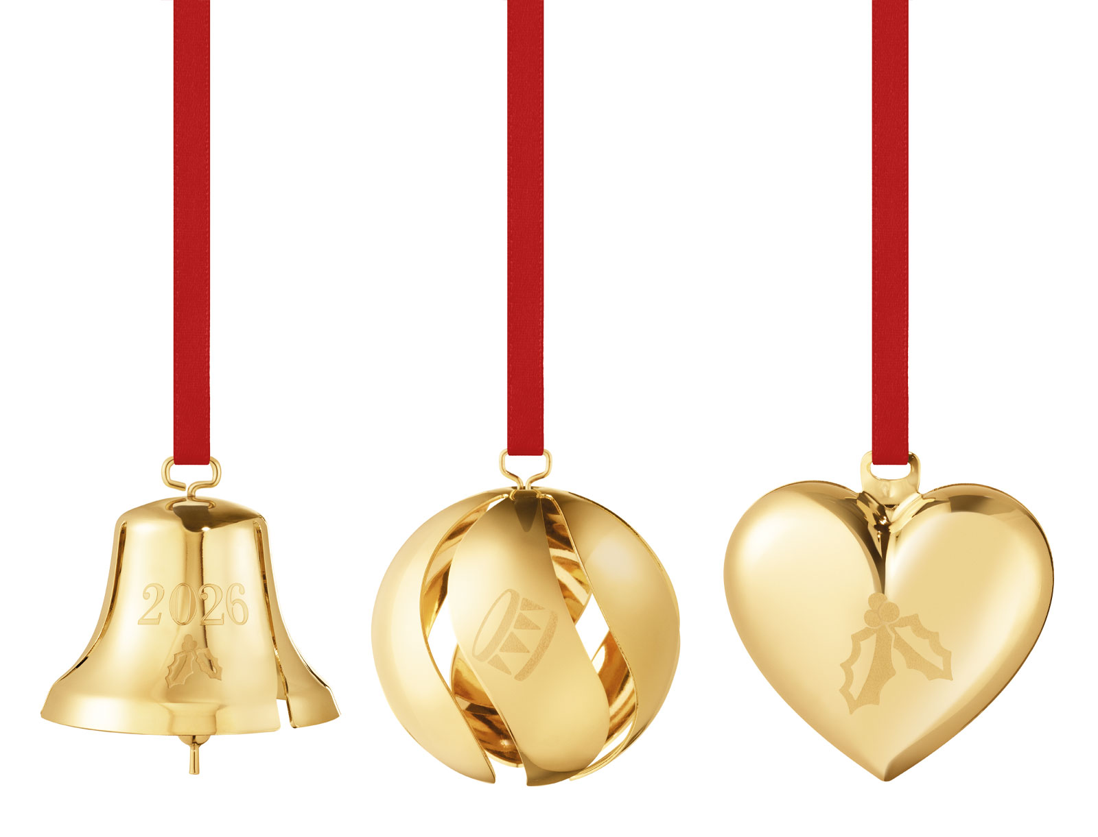 Georg Jensen 2026 Weihnachtsset Glocke/Kugel/Herz gold
