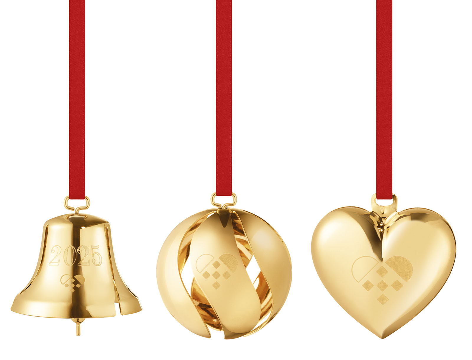 Georg Jensen 2025 Weihnachtsset Glocke/Kugel/Herz gold
