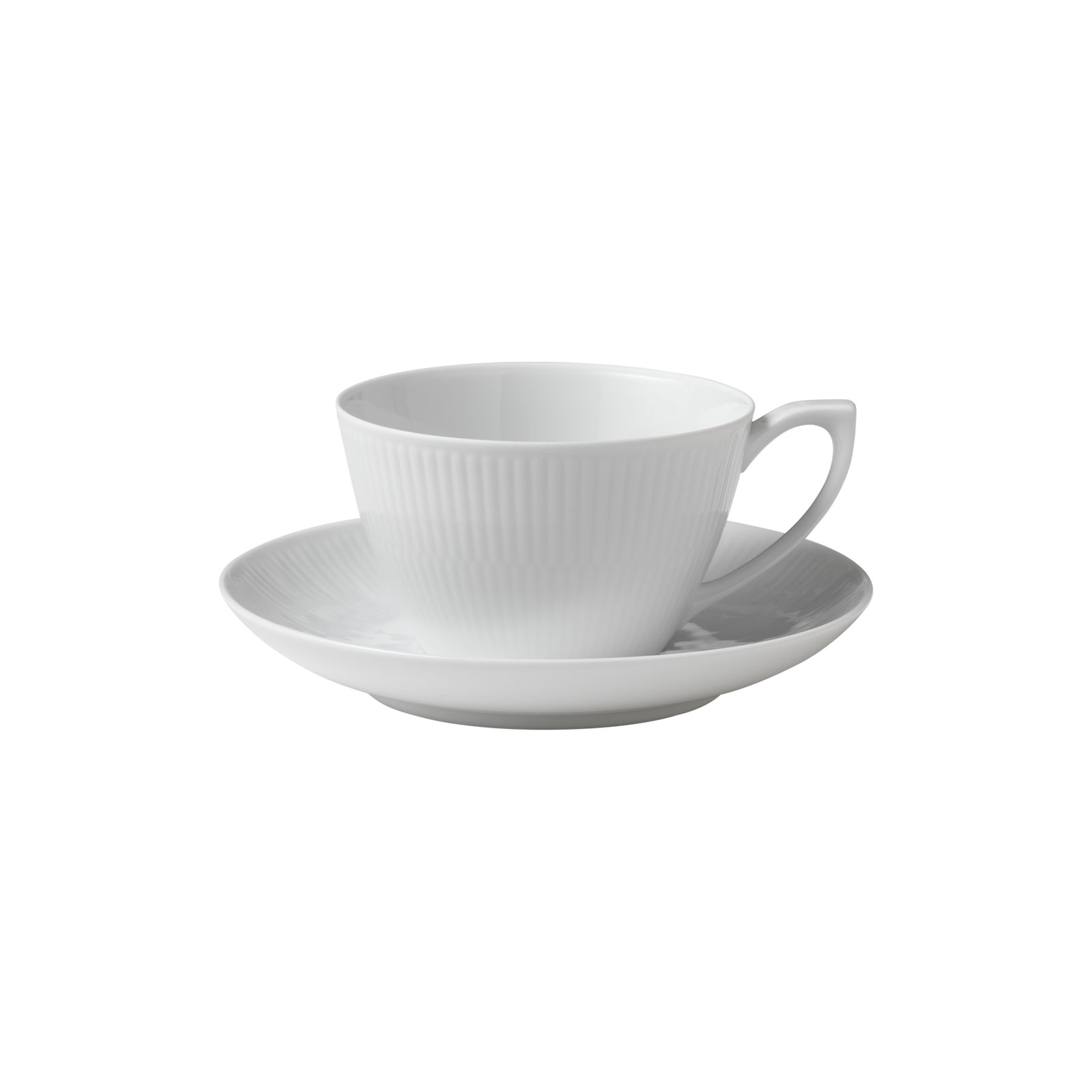 Royal Copenhagen Weiß Gerippt Tee-/Cappuccinotasse mit Untertasse 0,28ltr. 24080