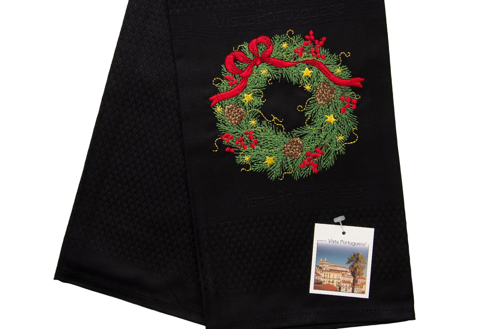 Vista Portuguese Geschirrtuch Adventskranz 50x70cm schwarz