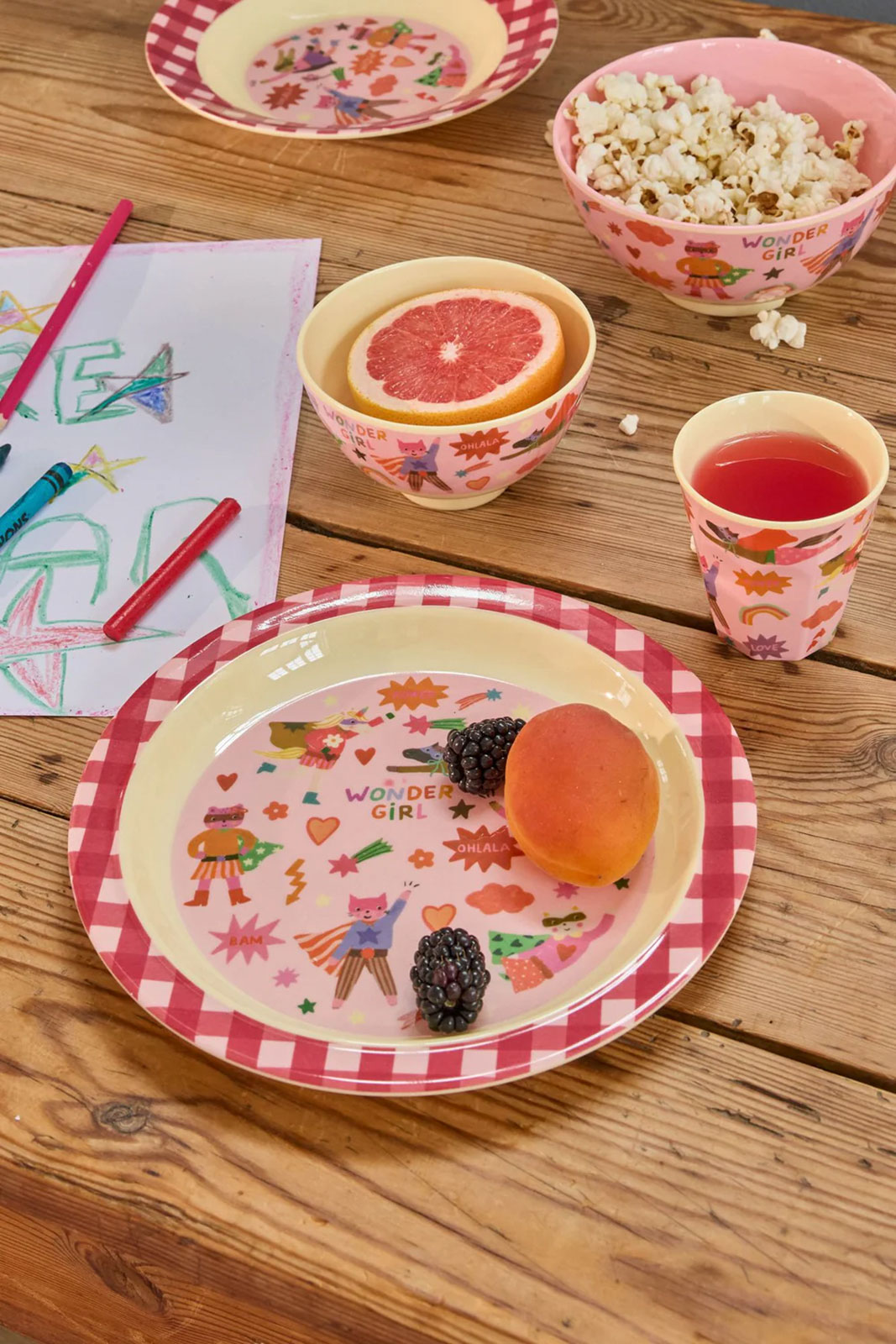 Rice Hero Print Kinderschüssel M pink