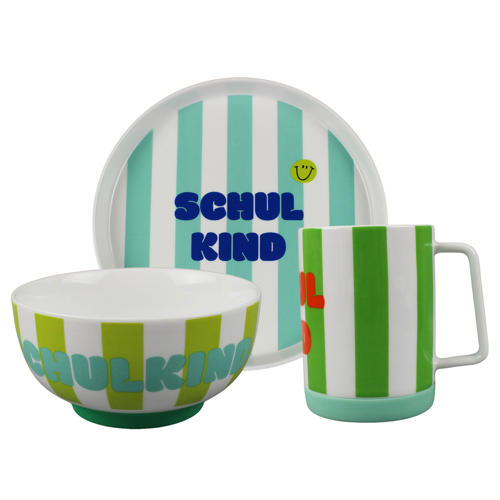 ava&yves Schulkind Stripes Kindergeschirr 3tlg. türkis/grün