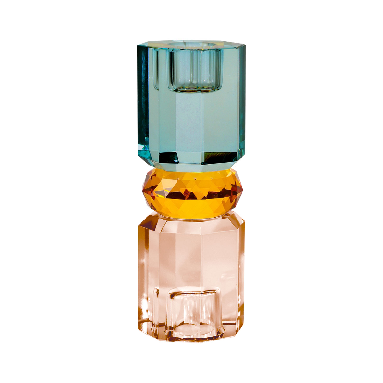 C'est Bon Kerzenhalter Kristall pfirsich/bernstein/petrol 5,5x15cm