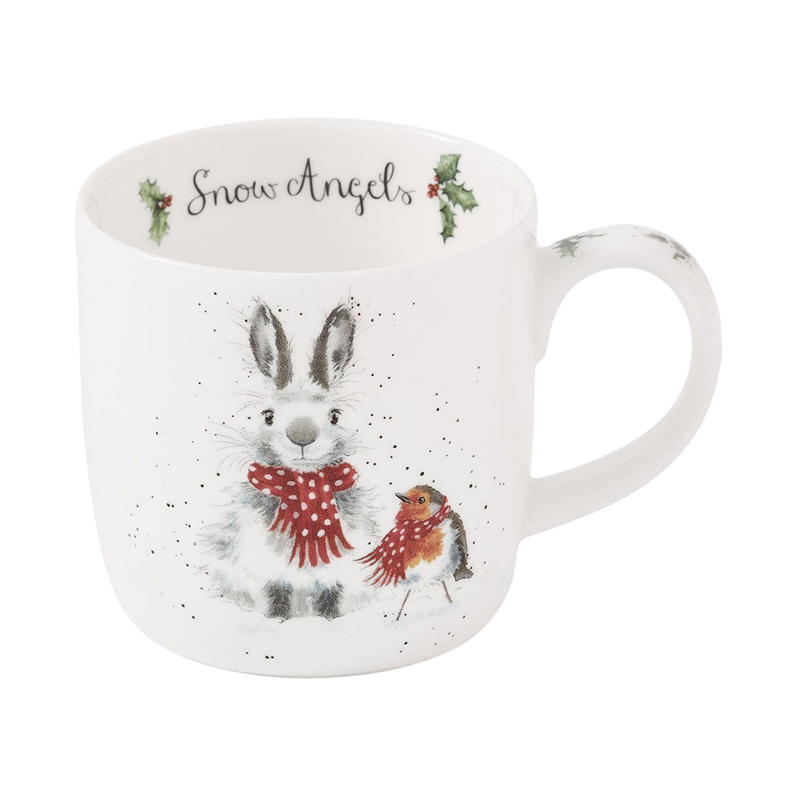 Royal Worcester Wrendale Designs Becher Snow Angels Hase und Rotkehlchen 0,31ltr.
