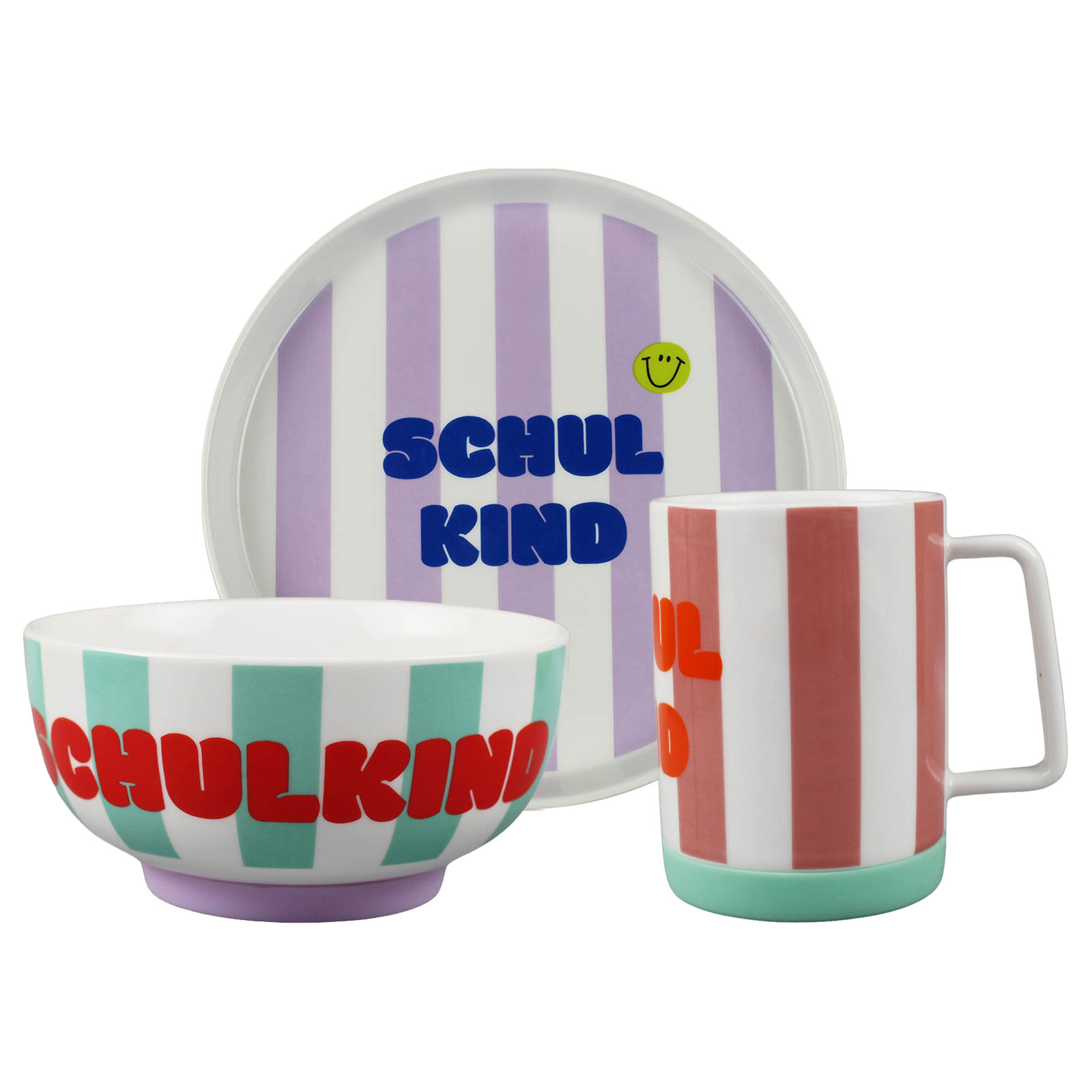ava&yves Schulkind Stripes Kindergeschirr 3tlg flieder/pink